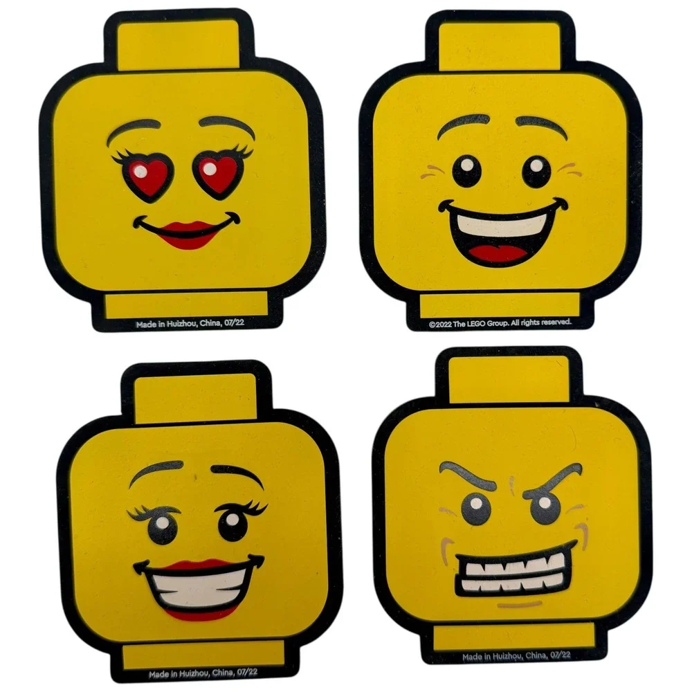LEGO Head Coasters Set of 4 Yellow Emoji Faces Drink Bar‎ Kitchen Decor
